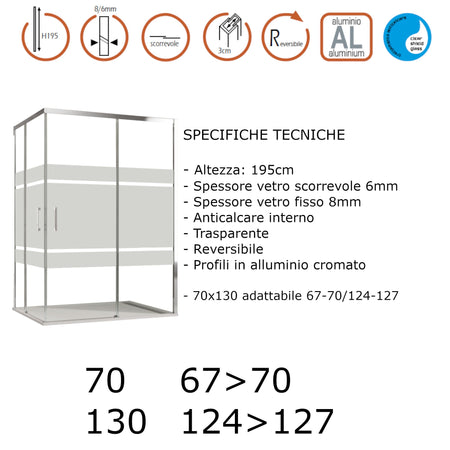 Box doccia angolare 2 lati scorrevoli serigrafato H195cm 8mm AKTUAL FROST