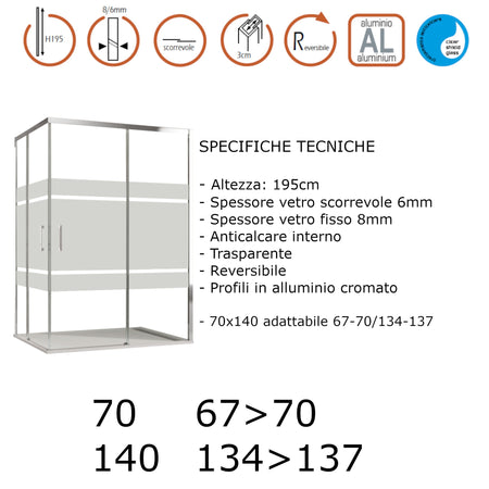 Box doccia angolare 2 lati scorrevoli serigrafato H195cm 8mm AKTUAL FROST