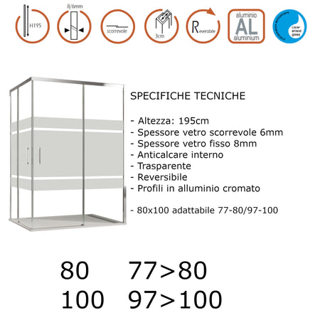 Box doccia angolare 2 lati scorrevoli serigrafato H195cm 8mm AKTUAL FROST