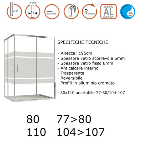 Box doccia angolare 2 lati scorrevoli serigrafato H195cm 8mm AKTUAL FROST