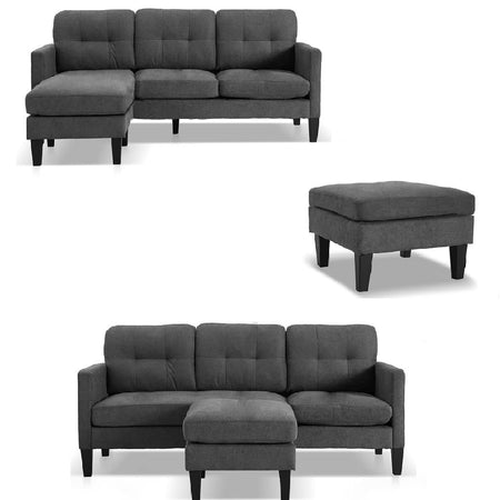 Divano 3 Posti con Penisola Convertibile 183x124 H83 cm Tessuto Grigio