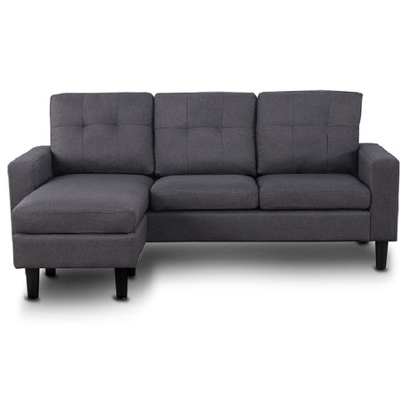 Divano 3 Posti con Penisola Convertibile 183x124 H83 cm Tessuto Grigio