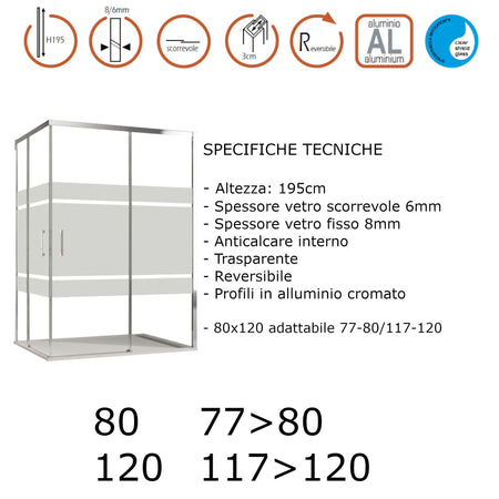 Box doccia angolare 2 lati scorrevoli serigrafato H195cm 8mm AKTUAL FROST