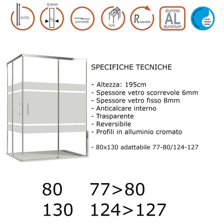 Box doccia angolare 2 lati scorrevoli serigrafato H195cm 8mm AKTUAL FROST
