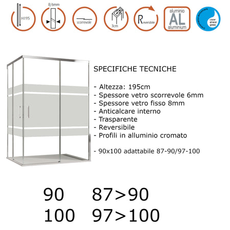 Box doccia angolare 2 lati scorrevoli serigrafato H195cm 8mm AKTUAL FROST