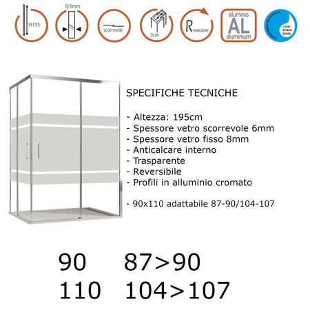 Box doccia angolare 2 lati scorrevoli serigrafato H195cm 8mm AKTUAL FROST