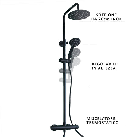 Colonna doccia nera con soffione miscelatore Termostatico Piave Black