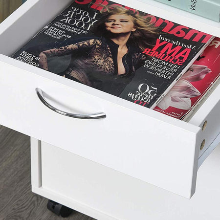 Cassettiera Ufficio Scrivania Legno MDF 1 Cassetto 1 Anta 4 Ruote 40x35x60cm Bianco