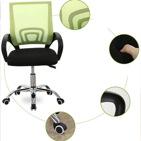 Sedia Ufficio Scrivania Base in Acciaio Girevole Altezza Regolabile Traspirante Verde