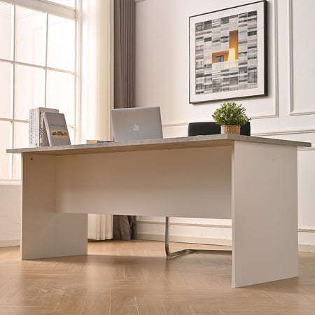 Scrivania per Ufficio in Legno Bianco e Grigio Postazione Lavoro Studio 160x80cm