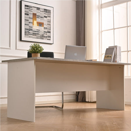 Scrivania per Ufficio in Legno Bianco e Grigio Postazione Lavoro Studio 160x80cm