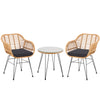 Set da Giardino Tavolino e 2 Poltrone in Rattan Nero e Naturale con Cuscini Casa Bar Hotel