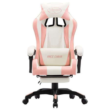 Sedia Gaming Cameretta con Poggiapiedi e Braccioli Rosa e Bianca in Similpelle