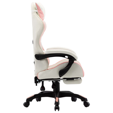 Sedia Gaming Cameretta con Poggiapiedi e Braccioli Rosa e Bianca in Similpelle