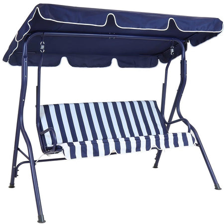 Dondolo Altalena da Giardino 3 Posti 170cm Acciaio e Tessuto Oxforf Blu e Bianco