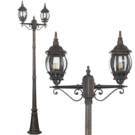 Lampione da Giardino 56x56 H 202 cm Stile Vittoriano Classico 2 x E27 Grigio e Ottone