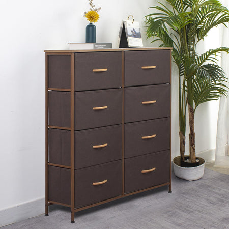 Mobile Cassettiera 8 Cassetti Metallo Legno e Tessuto 81x30 H 96cm Casa Ufficio Marrone