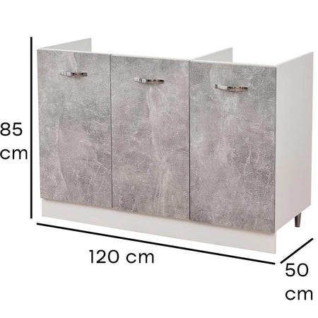 Mobile Cucina Sottolavello Componibile in Legno Colore Grigio con 3 Ante 120cm