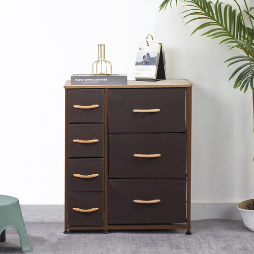 Mobile Cassettiera 7 Cassetti Metallo Legno e Tessuto 61x30 H 72cm Casa Ufficio Marrone