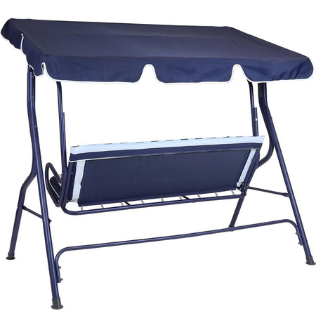 Dondolo Altalena da Giardino 3 Posti 170cm Acciaio e Tessuto Oxforf Blu e Bianco