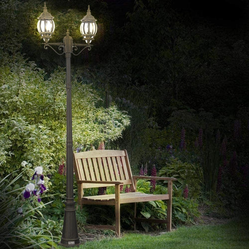 Lampione da Giardino 56x56 H 202 cm Stile Vittoriano Classico 2 x E27 Grigio e Ottone