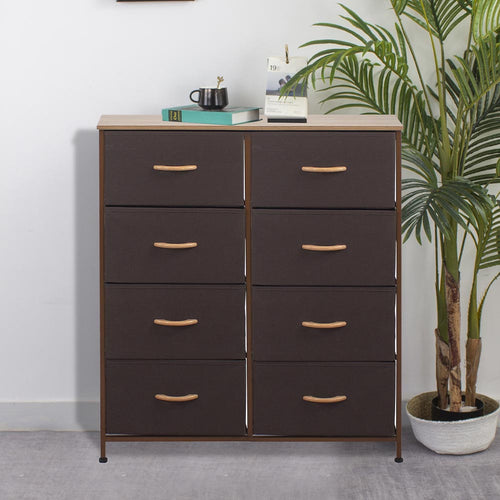 Mobile Cassettiera 8 Cassetti Metallo Legno e Tessuto 81x30 H 96cm Casa Ufficio Marrone