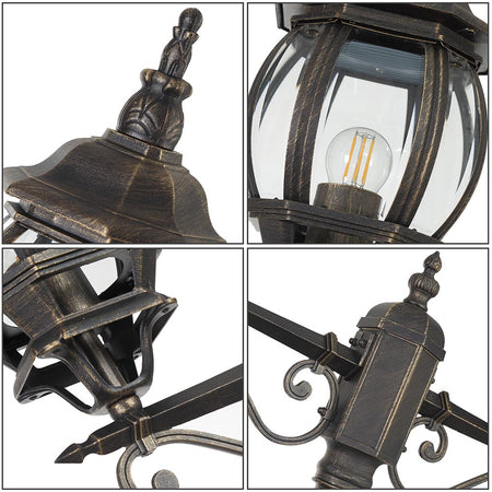 Lampione da Giardino 56x56 H 202 cm Stile Vittoriano Classico 2 x E27 Grigio e Ottone