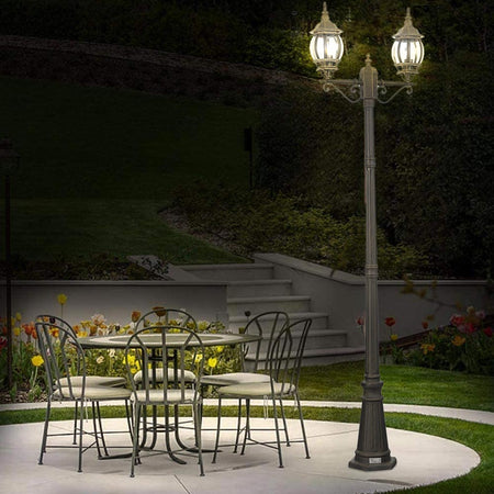 Lampione da Giardino 56x56 H 202 cm Stile Vittoriano Classico 2 x E27 Grigio e Ottone