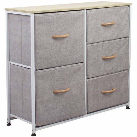 Mobile Cassettiera 5 Cassetti Metallo Legno e Tessuto 80x29 H 71cm Casa Ufficio