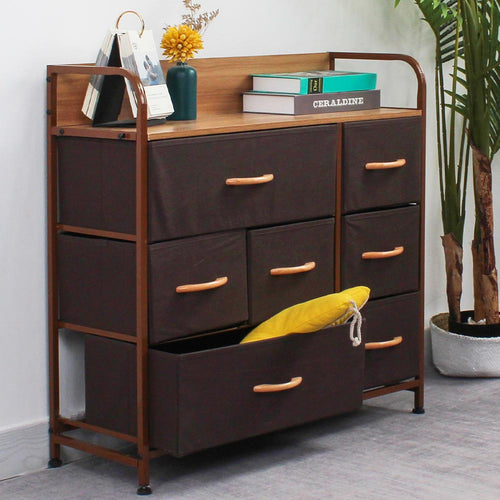 Mobile Cassettiera 7Cassetti Metallo Legno e Tessuto 80x29 H 78.5cm Casa Ufficio
