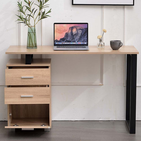 Scrivania in Legno con Cassettiera integrata Porta Pc Computer 120x50cm Quercia Chiaro