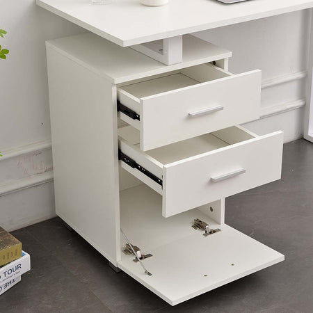 Scrivania in Legno con Cassettiera integrata Porta Pc Computer 120x50cm Bianco
