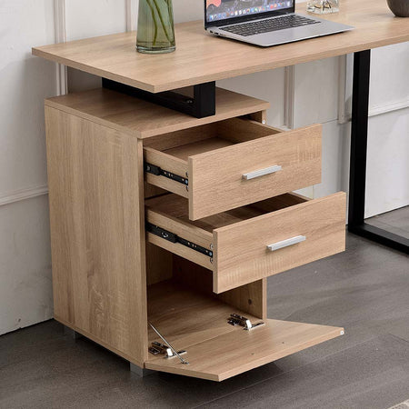Scrivania in Legno con Cassettiera integrata Porta Pc Computer 120x50cm Quercia Chiaro