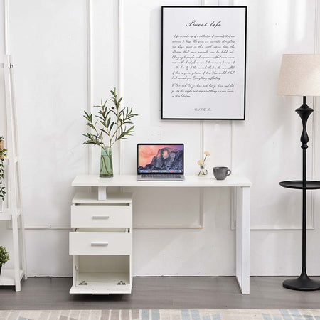 Scrivania in Legno con Cassettiera integrata Porta Pc Computer 120x50cm Bianco