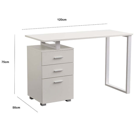 Scrivania in Legno con Cassettiera integrata Porta Pc Computer 120x50cm Bianco