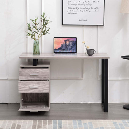 Scrivania in Legno con Cassettiera integrata Porta Pc Computer 120x50cm Grigio