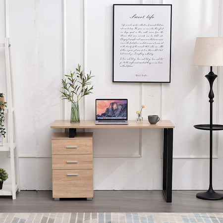 Scrivania in Legno con Cassettiera integrata Porta Pc Computer 120x50cm Quercia Chiaro