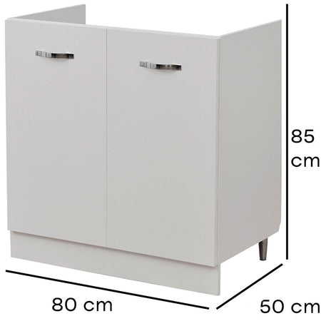 Mobile Cucina Sottolavello Componibile in Legno Colore Bianco con 2 Ante 80cm
