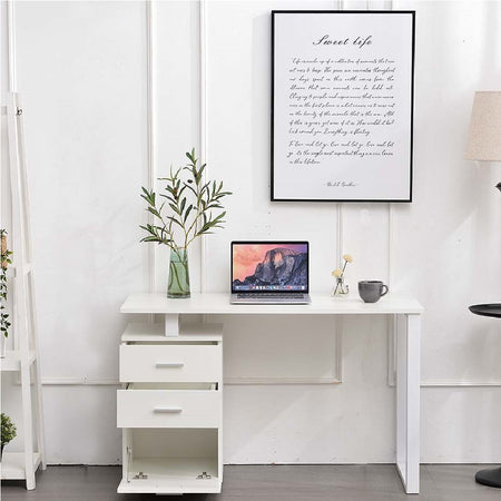 Scrivania in Legno con Cassettiera integrata Porta Pc Computer 120x50cm Bianco