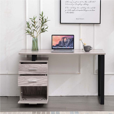 Scrivania in Legno con Cassettiera integrata Porta Pc Computer 120x50cm Grigio