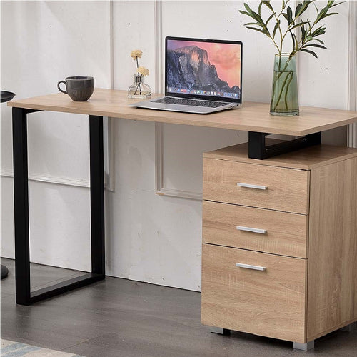 Scrivania in Legno con Cassettiera integrata Porta Pc Computer 120x50cm Quercia Chiaro