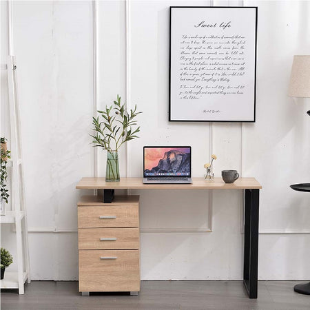 Scrivania in Legno con Cassettiera integrata Porta Pc Computer 120x50cm Quercia Chiaro