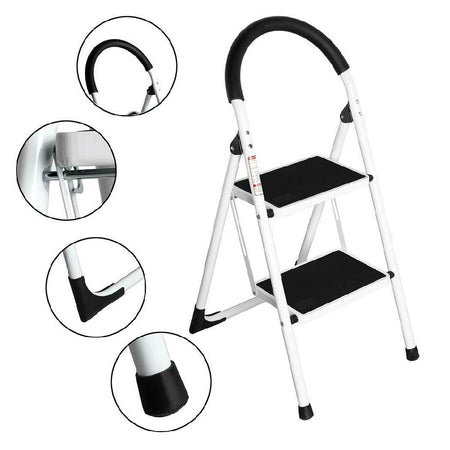 Scala Sgabello Pieghevole 2 Gradini Antiscivolo Metallo Verniciato max 150kg