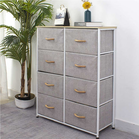 Mobile Cassettiera 8 Cassetti Metallo Legno e Tessuto 81x30 H 96cm Casa Ufficio