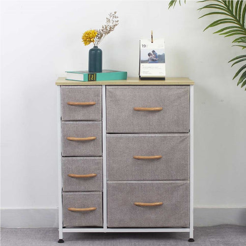 Mobile Cassettiera 7 Cassetti Metallo Legno e Tessuto 61x30 H 72cm Casa Ufficio