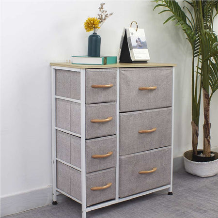 Mobile Cassettiera 7 Cassetti Metallo Legno e Tessuto 61x30 H 72cm Casa Ufficio
