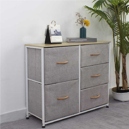 Mobile Cassettiera 5 Cassetti Metallo Legno e Tessuto 80x29 H 71cm Casa Ufficio