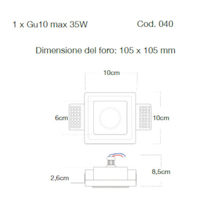 Faretto incasso gesso Lampadari Bartalini OTESSORG 040 GU10 LED scomparsa