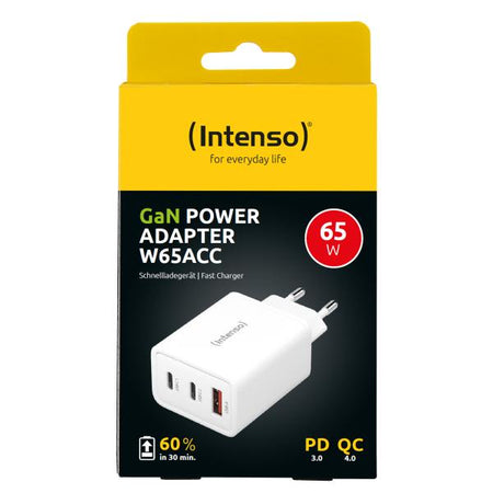INTENSO ALIMENTATORE FAST 65W 1 ENTRATA USB A + 2 ENTRATE USB C GAN