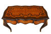 Biscottini Scrivania in legno impiallacciato finitura noce arricchita con intarsi e decori in bronzo totalmente realizzati a mano